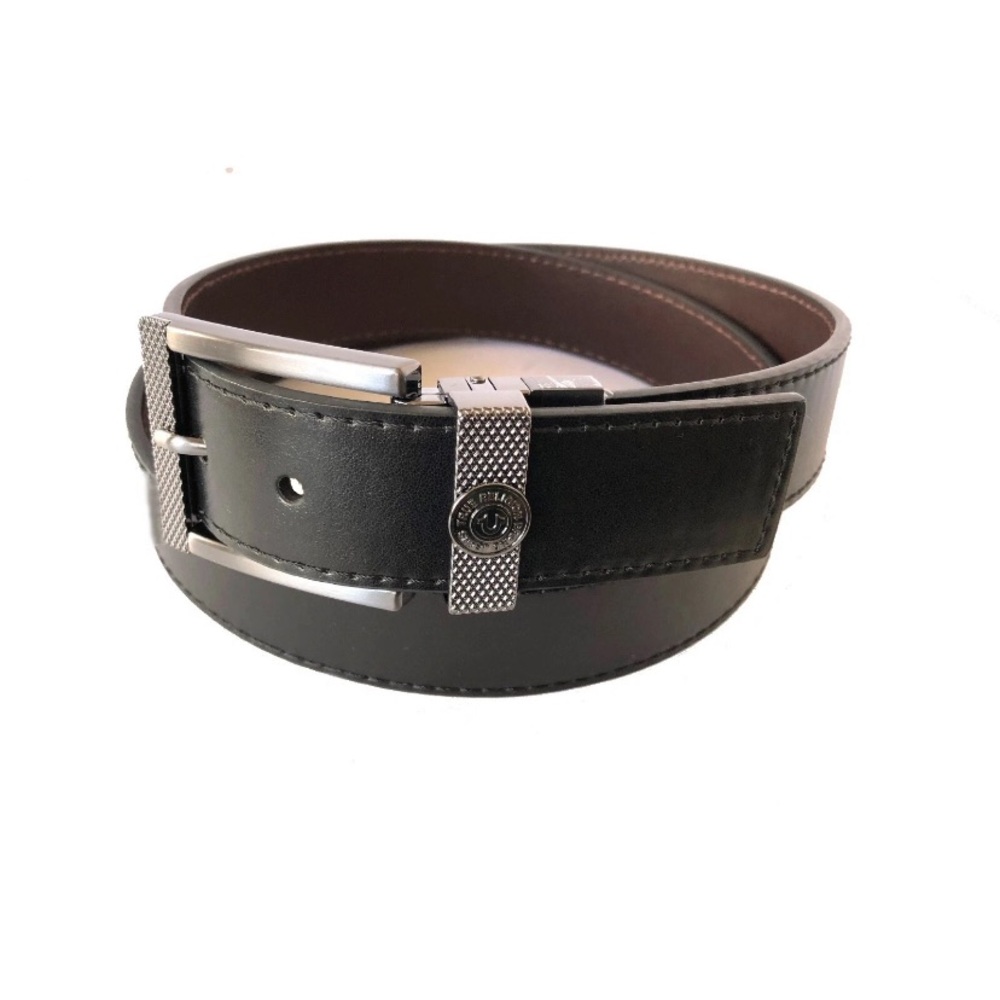 True Religion Mens Reversible Black/Brown Belt Sleek Design Size 36